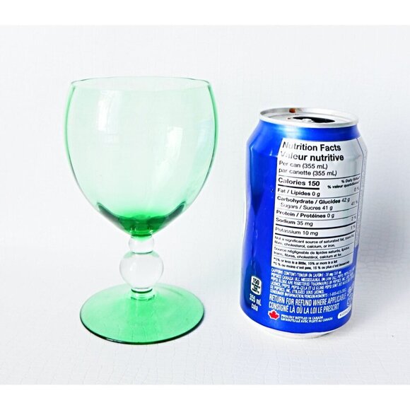 4 Green Hand Blown Wine Glasses Cocktail Clear Bubble Stem Vintage Barware - Picture 5 of 5